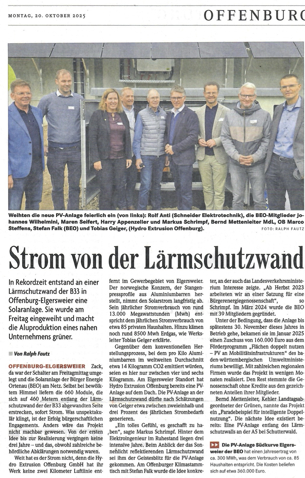 Strom von der Lärmschutzwand